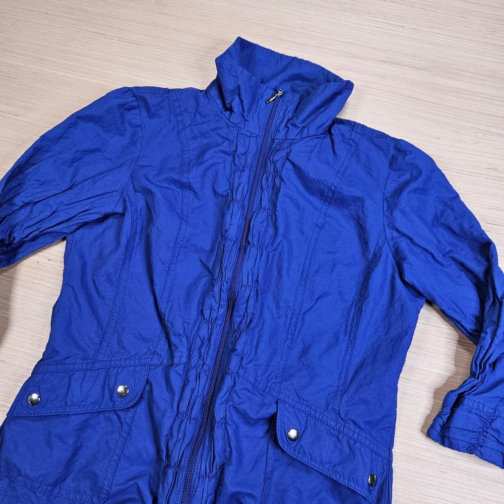 Zenergy by Chico's Full Zip Jacket Womens 0 Blue Metallic Cotton Blend Mock Neck